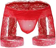 [Generic] Men's Sexy Lingerie Panties Lace Bulge Pouch G-String Thongs Underwear with Garter