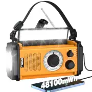 48100mWh Emergency Crank Weather Radio,5-Way Powered Solar Hand Crank NOAA/AM...