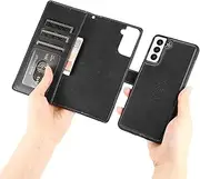 GoshukunTech for Samsung Galaxy S21 Case,for Galaxy S21 5G Phone Cover [2 in 1 Wallet Leather Case] Detachable Magnetic Flip Cover with Card Slots,Wrist Strap-Black