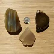 3 Thick Cut Agate Crystal Slices Polished Slabs Natural Gray Brown Banded Rocks
