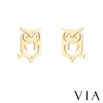 【VIA】白鋼耳釘 貓頭鷹耳釘/動物系列 時尚貓頭鷹造型白鋼耳釘(金色)