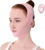 Double Chin Reducer, Reusable V Line Lifting Mask with Chin Strap for Women, Jaw Strap, Jawline Shaper, Face Slimming V Line Lifting Mask,Pink,M