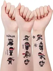 24 Sheets Ninja Temporary Tattoos, Ninja Warrior Birthday Decorations Party Favors