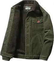 [Qolkmuiy-GJ] Men's Fur Collar Sherpa Fleece Trucker Jackets Winter Cargo Jacket Classic Polar Warm Sherpa Lined Outwear, Green, 5X-Large