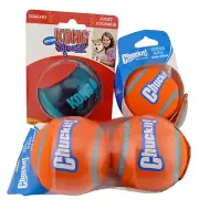 Chuckit Fetch Tennis Lg x3 & KONG Squeezz Action x1 Dog Toy 3" Large BALL BUNDLE