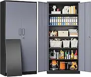 SISESOL Metal Storage Cabinet with 5 Adjustable Shelves,Garage Storage Cabinet with Lock,Metal Cabinets with Locking Doors,71" Lockable Tool Cabinets for Home,Office,Shop,Garage
