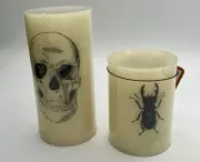 World Market Flameless LED Pillar Candles Set Of 2 Halloween Themed