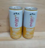 2 CANS: EVIAN SPARKLING LIME & GINGER MINERAL ENHANCED magnesium & zinc 11.2oz