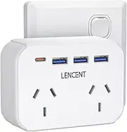 LENCENT USB Plug Extension with Type-C & 3 USB A Ports, Double Socket Adapter, 6-in-1 Grounded Outlet Extender for Household Travel Appliances, Type I Plug, Cruise Ship Approved