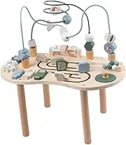 Wooden Activity Table with Bead Maze Portable Graphic Pairing Activity Center Wooden Sensory Play Table for Kids Children