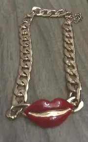 NEW Red Lips Pendant With 14mm 18" Cuban Link Chain Necklace Beautiful!