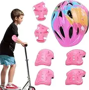 Kids Helmet Set - Helmet Elbow Sleeve Knee Pads Wrist Guards for Kids - Adjustable Sports Safety Equipment for Riding Skating Biking Scooters Rollerblading