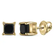 14k Yellow Gold Princess Black Diamond Stud Earrings 1 Cttw
