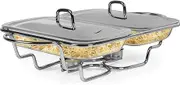 Galashield Chafing Dish Food Warmer Stainless Steel with 2 Glass Dishes Buffet Server Warming Tray with Ladle (1.5-Quart Each Tray)