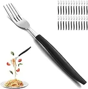 BEWOS 24-Piece Dinner Forks Set, Food-Grade Stainless Steel Forks Silverware, 7.7-Inch Metal Forks Bulk, Dishwasher Safe, Mirror Polished, Black Plastic Handle Fork for Home, Restaurant
