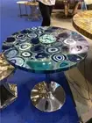 Natural Blue Agate Console Side Table Top, Agate Geode Coffee Table Top 15"x15"