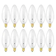 12-Pack E12 B10 Candle Light Bulbs Dimmable Chandelier Light Bulbs, Clear 60W