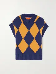 [La DoubleJ] La DoubleJ - Argyle Jacquard-knit Vest - Navy - x small x small Blue
