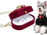 La La Pet Dog Wedding Collar with Ring Box Pearl Pet Collar Red Rose Ring Bearer Box Couple Ring Storage Box for Proposal Engagement Wedding Ceremony S