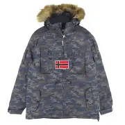 Geographical Norway Men Parka Jacket Anorak Blue Camouflage Hp8 Size S