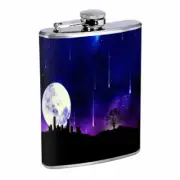 Shooting Star Moon Em1 Flask 8oz Stainless Steel Hip Drinking Whiskey