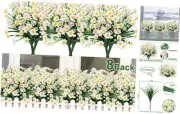 8 Bundles Artificial Fall Flowers UV Resistant Outdoor Decoration-Fall White