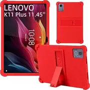SeZhuoL for Lenovo Tab K11 Plus 11.45 Inch TB-352FU, Shockproof Soft Silicone Tablet Cover with PC Stand for Tab K11 Plus 11.45" Cover (Red)