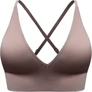 [MsAnya] Bralette for Women Removable Padded Sports Strappy Bra Yoga Seamless V Neck Triangle Wireless Longline