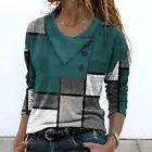 Women Blouse Stretchy Dress Up Lady Autumn Simple Casual Contrast Color Plaid