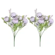 5 Branch Artificial Silk Peony Hydrangea with Stem, 2 Pack Fake Flowers, Purple