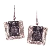 Anju Antiqued Pewter Turtle Decorative Shiny Pewter Border Hook Earrings NEW