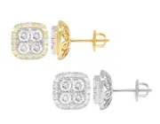10K Square Halo Cluster Real Diamond Earrings 10mm 1.65 CT