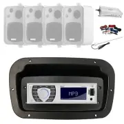 Pyle Marine Radio, Adapter,Spa Bezel, Antenna,Amp w/Kit, 4x 4" 30W White Speaker