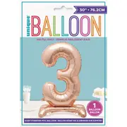 Number 3 Foil Standing Balloon - Rose Gold