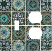 Teal Green Mexican Tile 2-Gang Light Switch Cover Decorative Wall Plate