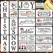 21Pcs Large Christmas Stencils, Reusable Merry Christmas Stencils for Painting, Including Candy Cane/Christmas Tree/Gingerbread/North Pole/Let it Snow, Holiday Letter Plastic Spraying Template