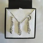 Friedmans Sterling Silver Necklace & Earrings Set W/ White Sapphire Accents .925