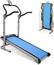 Folding Mechanical Treadmill with LED Display Space Saving,Shock Absorption Function Adjustable Treadmill for Indoor,Office(Blue)