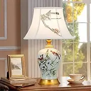 Mengjay Classic Vintage Art Ceramic Table Lamp, Vase-Like Cloth Reading Book Light Desk Lamp Porcelain Antique Flowers Decorated Night Bulb Side Table Dresser Bedroom/Living Room (White)