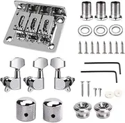 TUOREN Complete 3 String Box Guitar Replacement Part inclued Saddle Bridge Tuning Pegs Keys Control Knobs Strap Locks Screws Washers Chrome