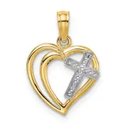 14K Yellow & Rhodium W/ Cross In Heart Charm
