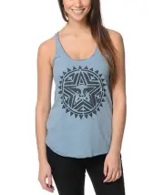 Obey AZTEC STENCIL TANK Indio Teal Blue Black Star Sun Juniors Tank Top