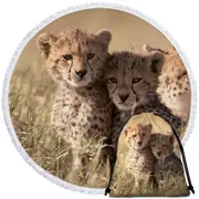 Adorable Wild Cheetah Cubs Round Beach Towel