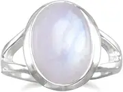 [JewelryWeb] Rainbow Celestial Moonstone Ring 925 Sterling Silver Split Band Design-Ring With Oval-Moonstone-Band Style-Ring for Women and Men