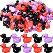 150 Pcs Halloween Mini Ducks Tiny Duck Orange Purple and Black Mini Resin Ducks for Halloween Party Toys Aquarium Potted Ornament Charms DIY Craft Accessories (Halloween Color)