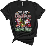 [Generic] This is My Christmas Pajama Shirt, Cute Plaid Three Santa Playing Violon, Violon Player Group Unisex T-Shirt