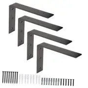 Heavy Duty Floating Shelf Brackets, 4 Pack - Inch Black Metal 8x12 "L" Shape