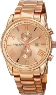Akribos XXIV AK812RG Swiss Quartz Dual-Time Multifunction Rosetone Mens Watch