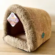 Bono Fido Cat Cave Bed Beige Courage Cord 35W x 40D x 30H cm