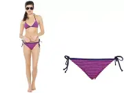 Splendid Malibu Stripe Tie Side Pant Navy Pink Bikini Bottom Swimsuit Extra Smal